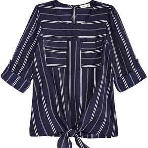 Monteau Big Girls Striped tie- Front Hacci Top